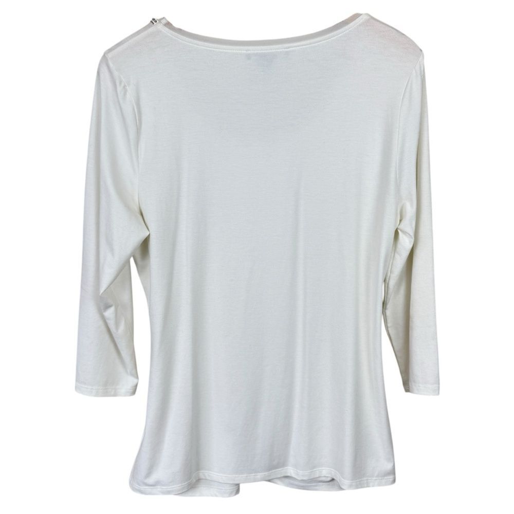 White House Black Market White Scoop Neck 3/4 Sleeve Ruched Top Womens Size XL - Picture 6 of 6